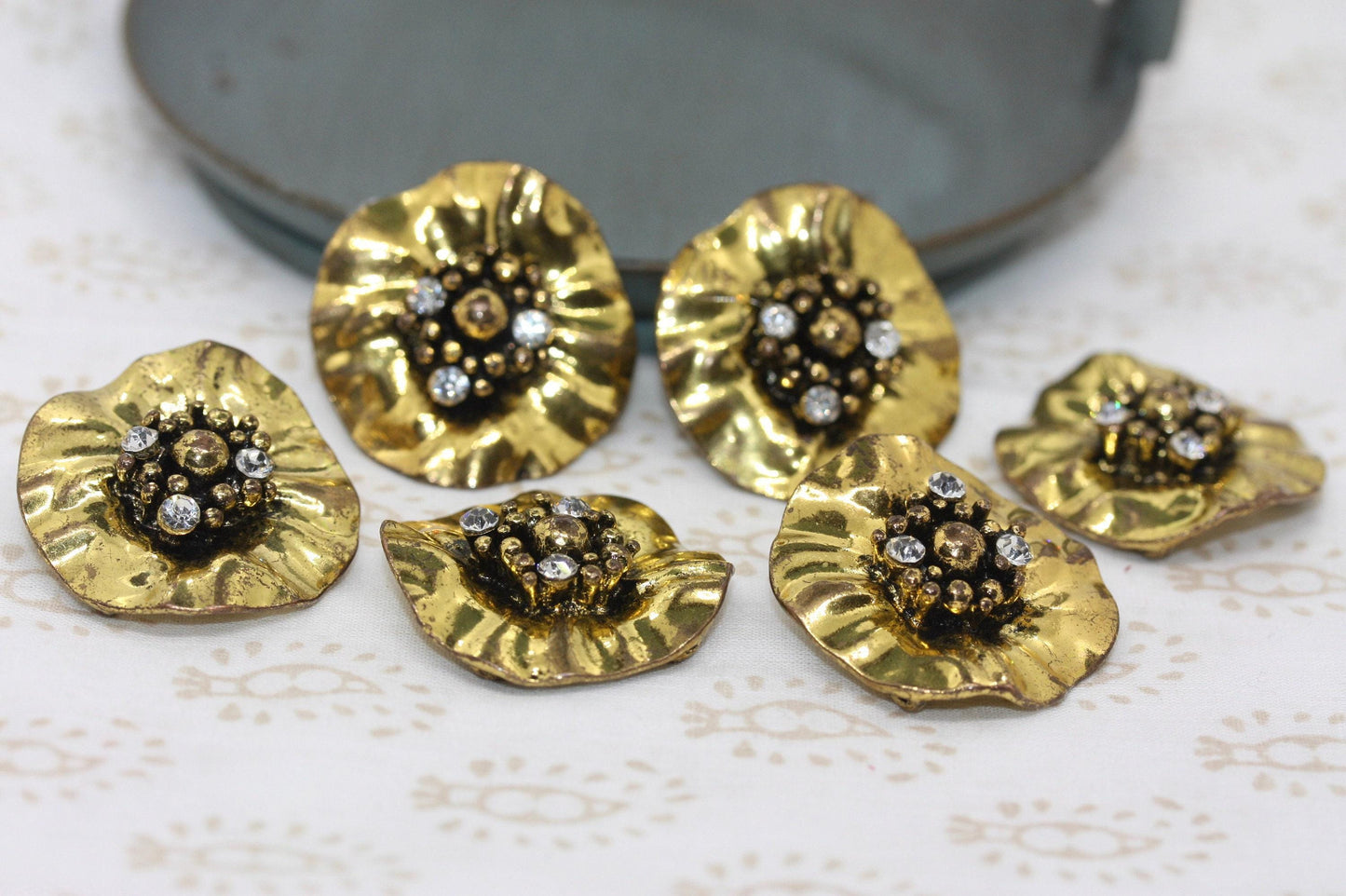 Goldtone and rhinestone earrings -made of vintage components combined with new findings