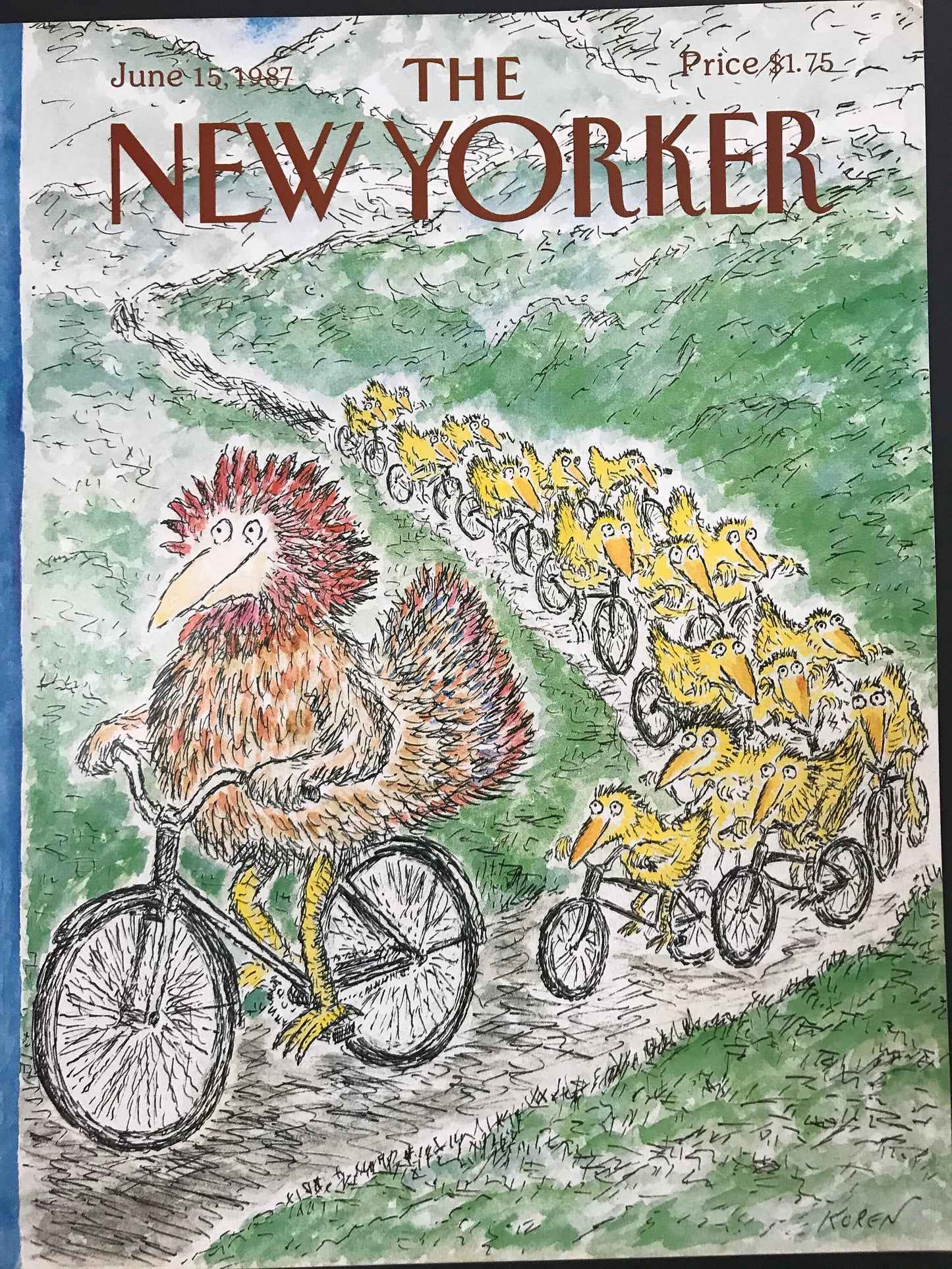 June 15, 1987 - The NEW YORKER Magazine original cover - bike riding, bicycling, by artist Ed Koren