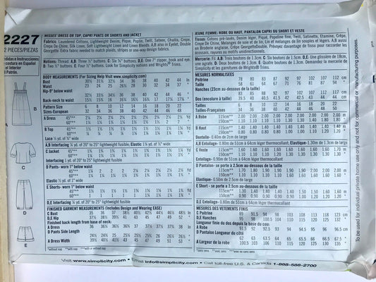 UNCUT Sewing Pattern - Simplicity 2227 - Dress or top, Capri pants or shorts and jacket sizes 6-8-10-12-14