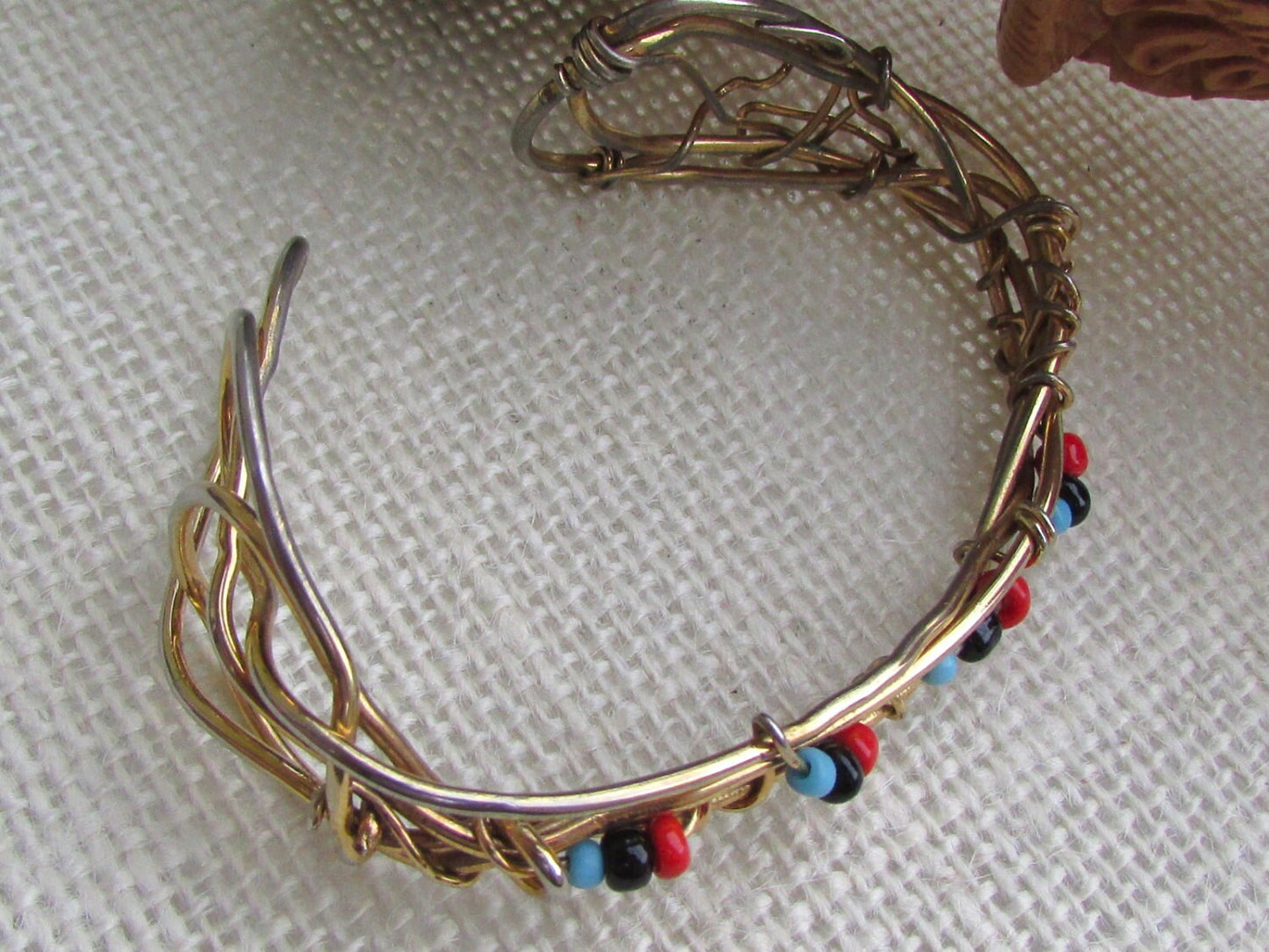 Unique vintage artisan cuff beaded wire bracelet - adjustable... one-size-fits-all