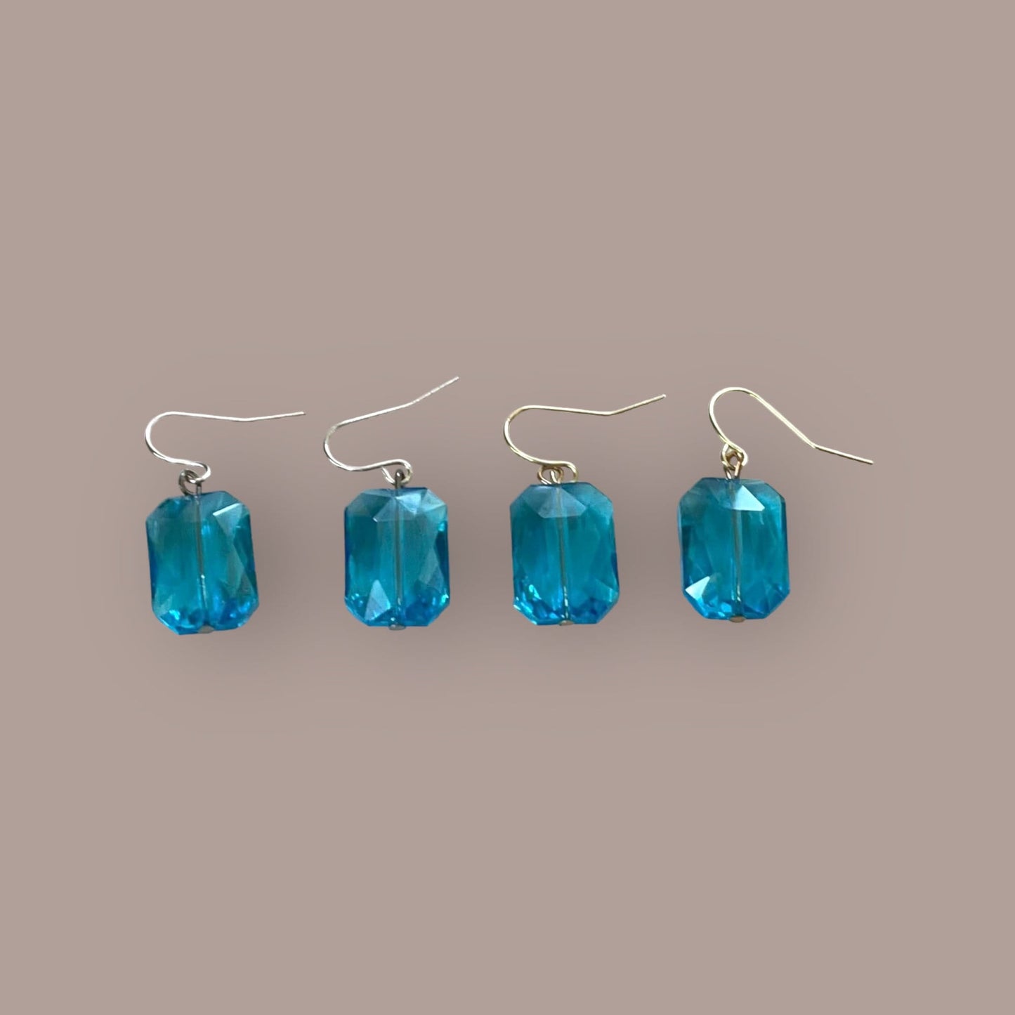 Simple blue faceted crystal drop earrings