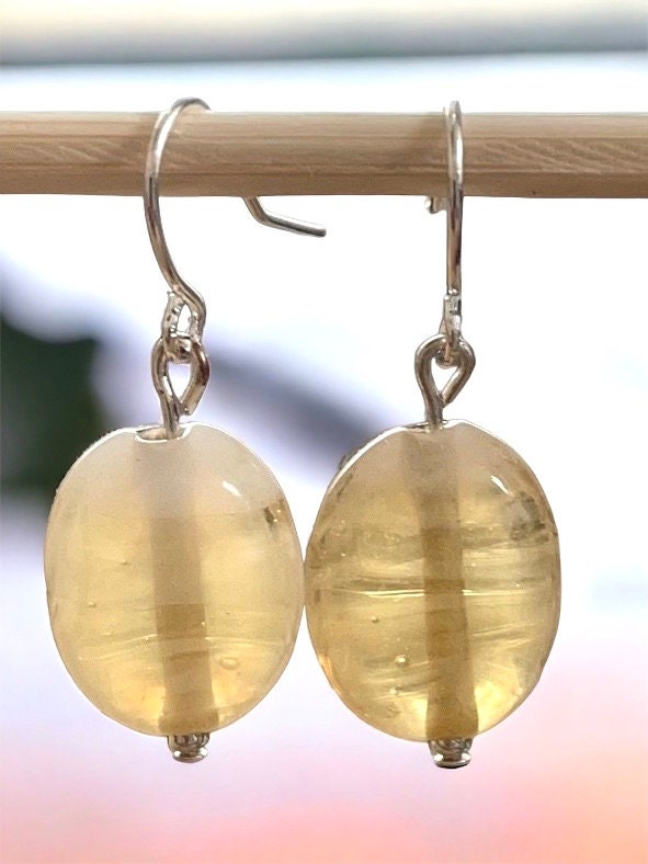 Stunning yellow spun glass dangle earrings