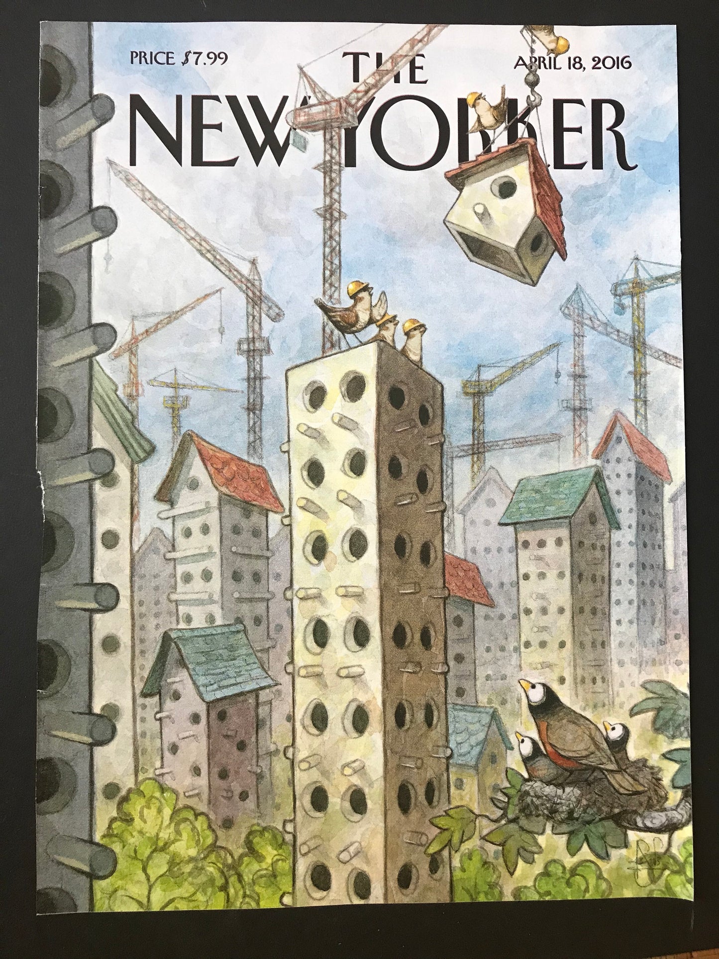 April 18, 2016 - The NEW YORKER Magazine original cover - building a birdhouse village