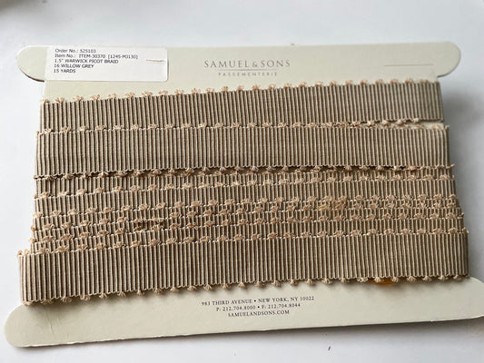 Vintage Samuel and Sons Passementerie Trim - 1.5 inch Warwick Picot Braid in Willow Grey - price per yard