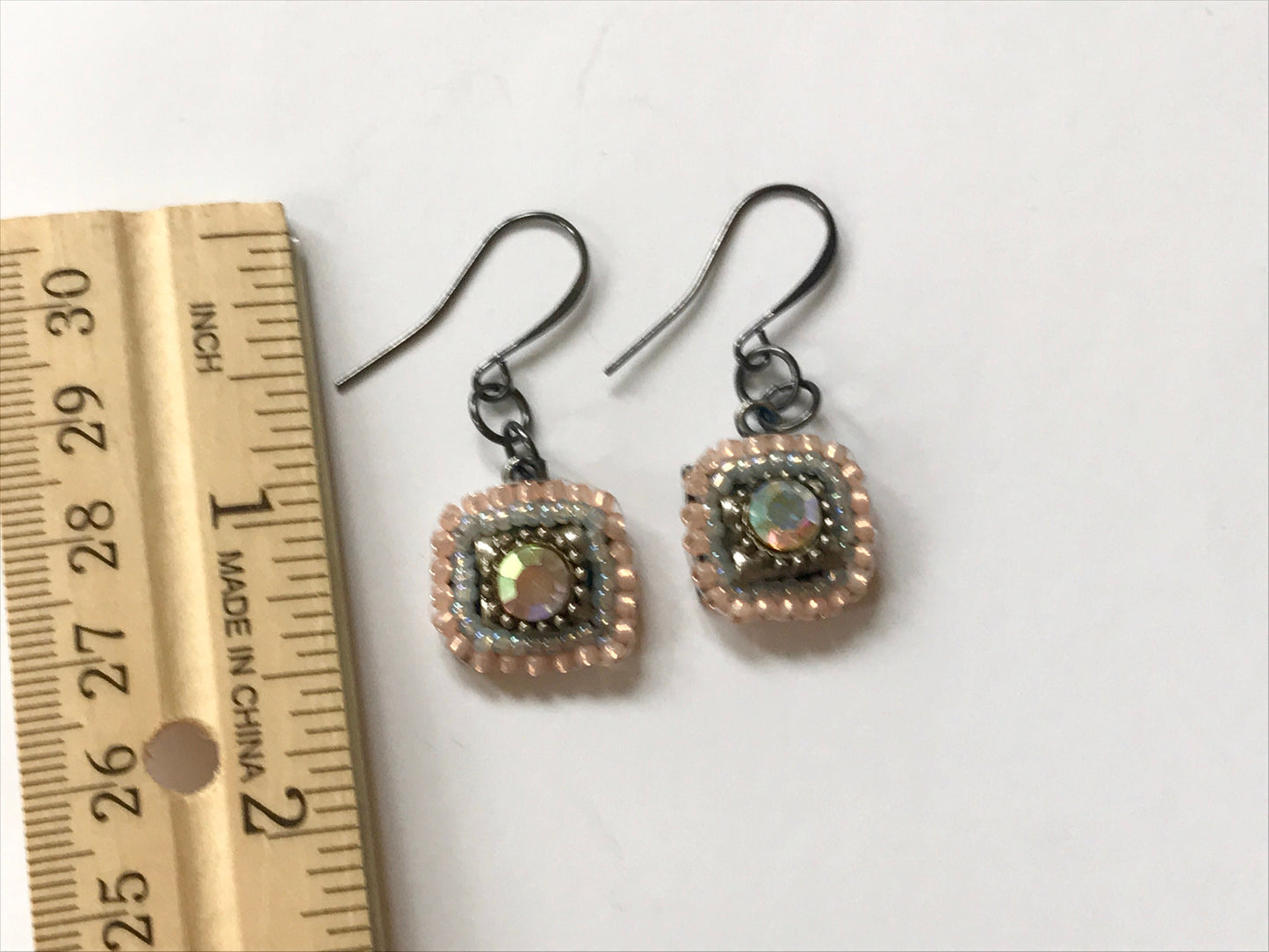 Small dangling handmade crystal and beadwork earrings