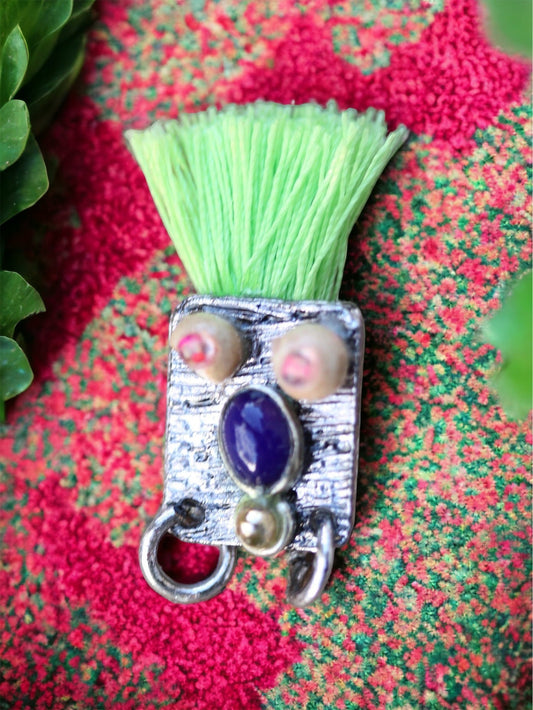 Meet "Sprout" - Assemblage art / mixed media collage - little flying insect magnet, lapel pin or necklace pendant