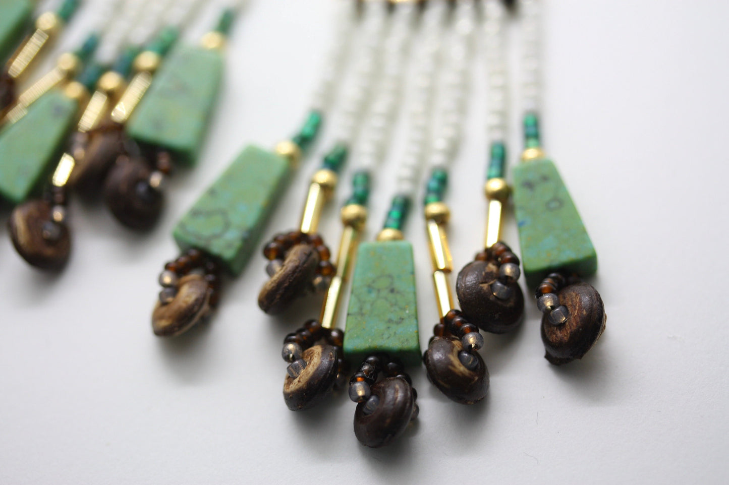 Unique Hand beaded Native-American-Style stunning dangle beadwork earrings - with mixed materials