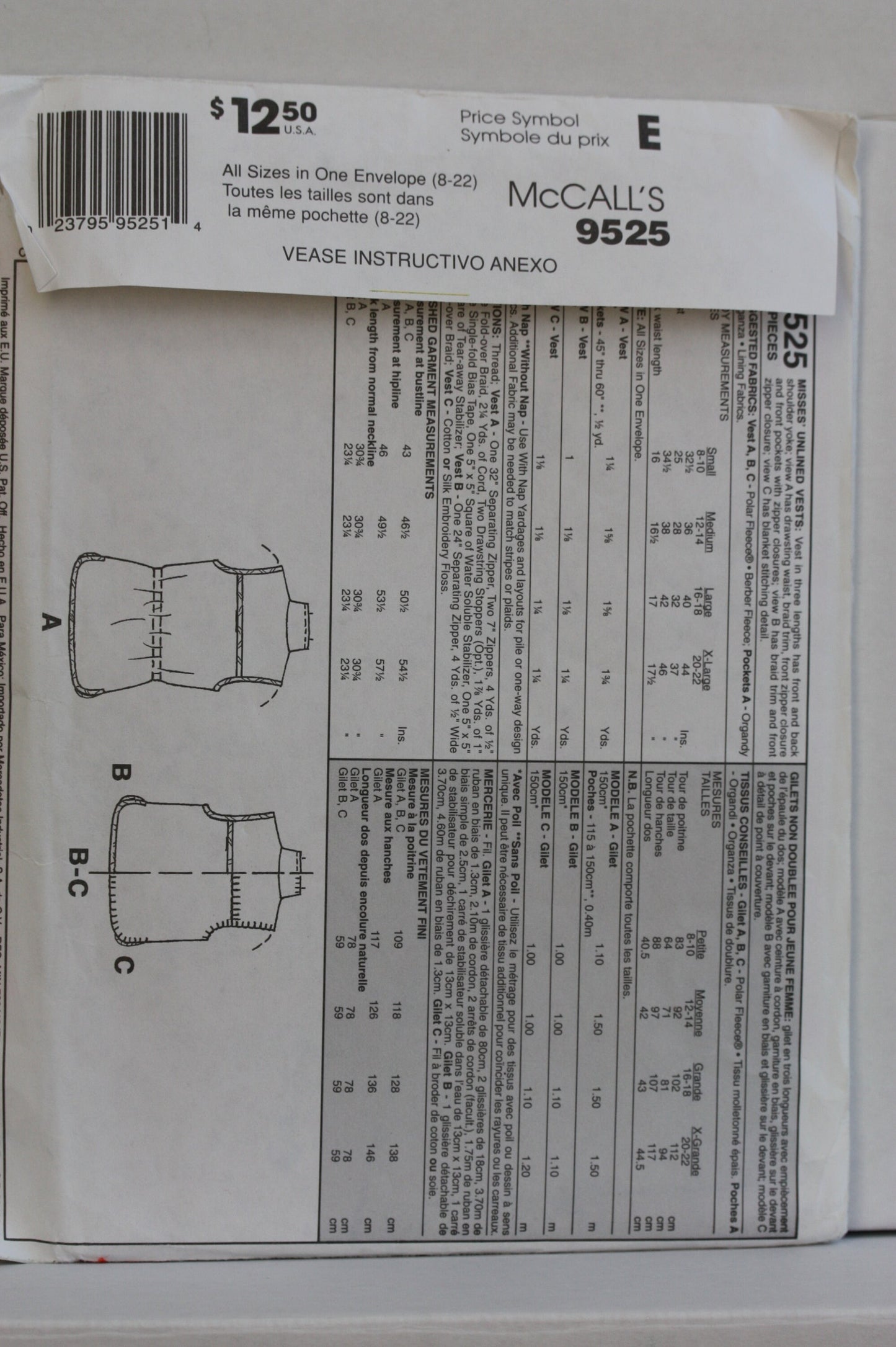 UNCUT Sewing Pattern - Vintage Sewing With Nancy McCall’s vest pattern 9525  - Sizes 8-22