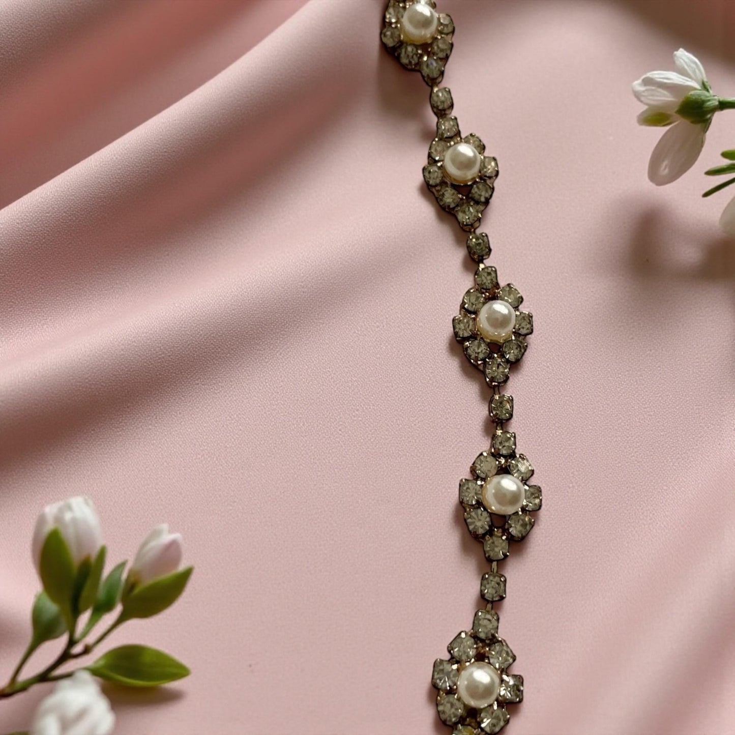 Vintage NY Signed Rhinestone & Pearl Necklace, Elegant 1950s Bridal Jewelry - most likely Kramer of NY?