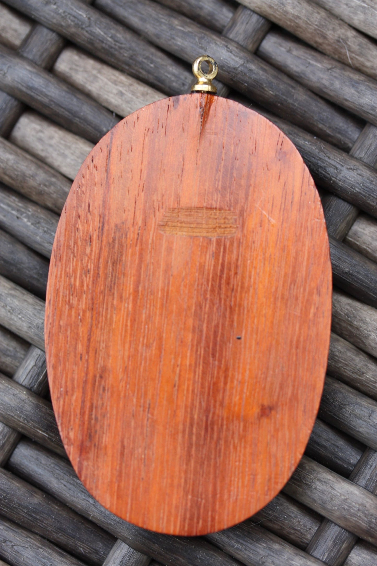 Stunning vintage inlaid wood carved sculptural African woman necklace pendant