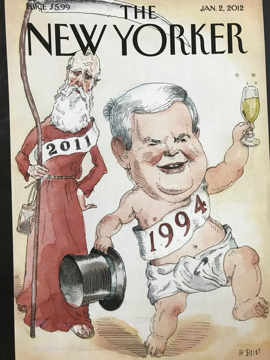 January 2, 2012 - The NEW YORKER Magazine original cover - New Years, Newt Gingrich