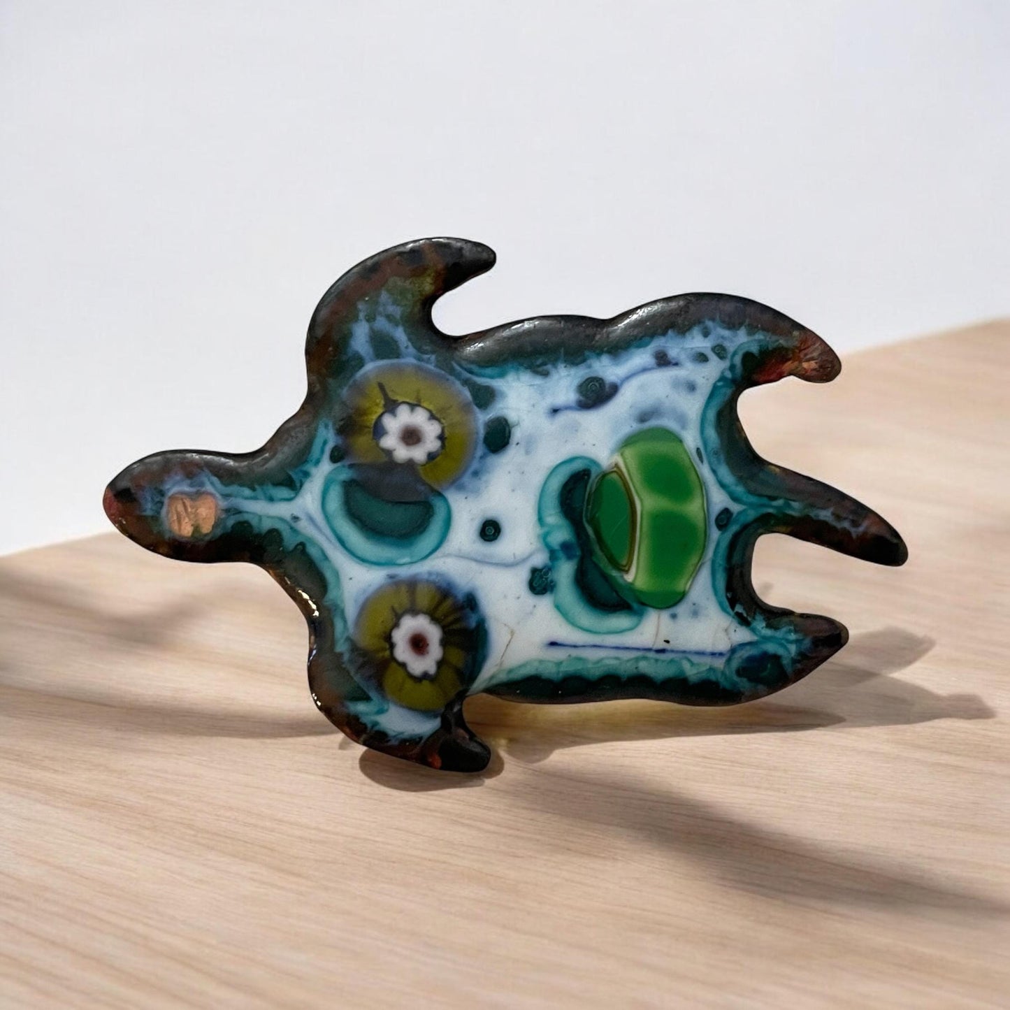 Unique vintage copper enamel turtle pin