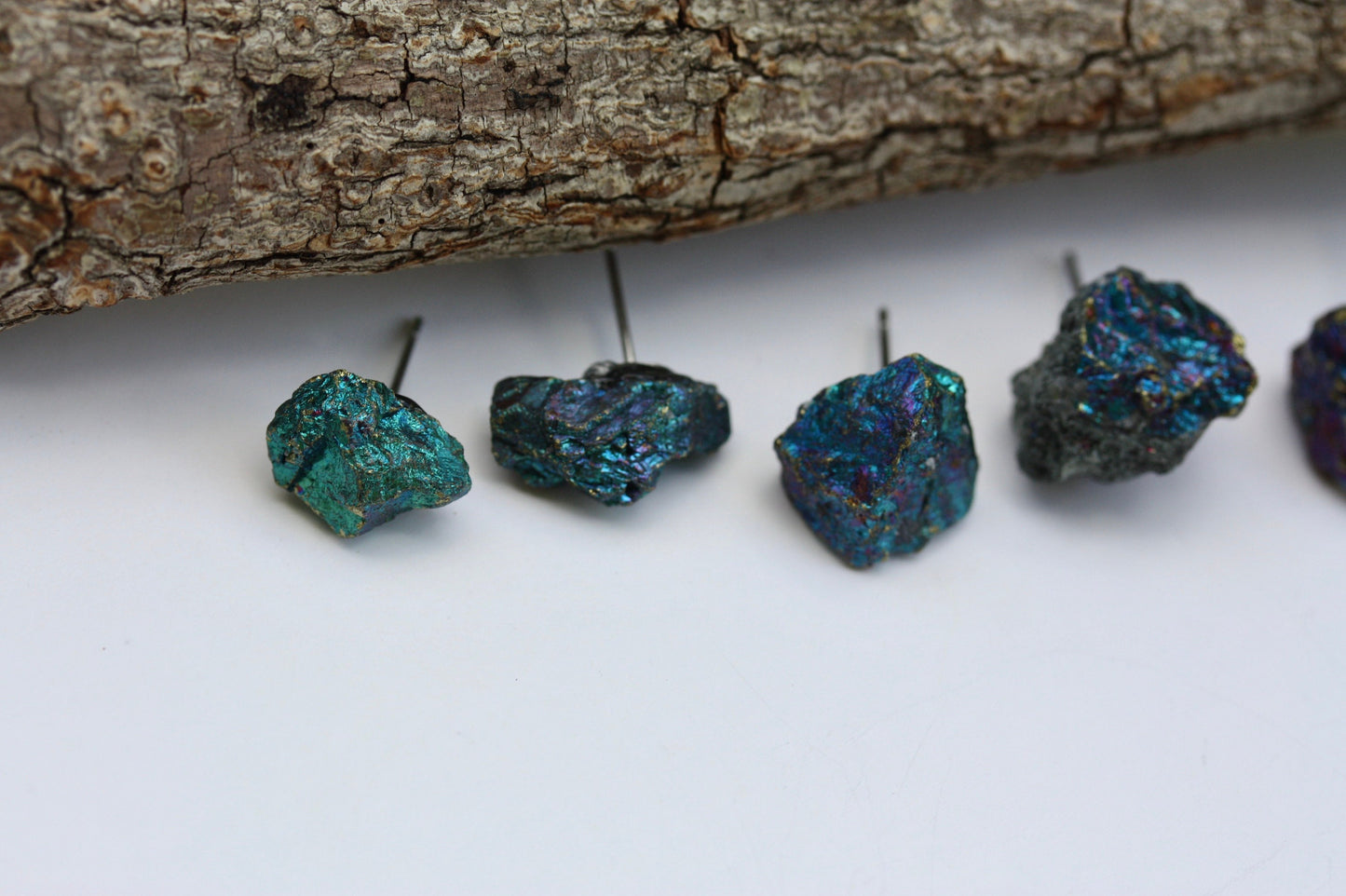 Stunning peacock ore stone stud earrings - considered a stone of happiness and joy that helps channel happiness to yourself & others