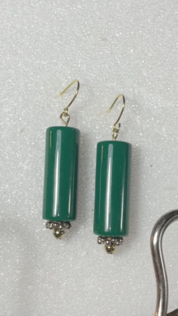 Handmade earrings with vintage green dangles - perfect for the Christmas holidays