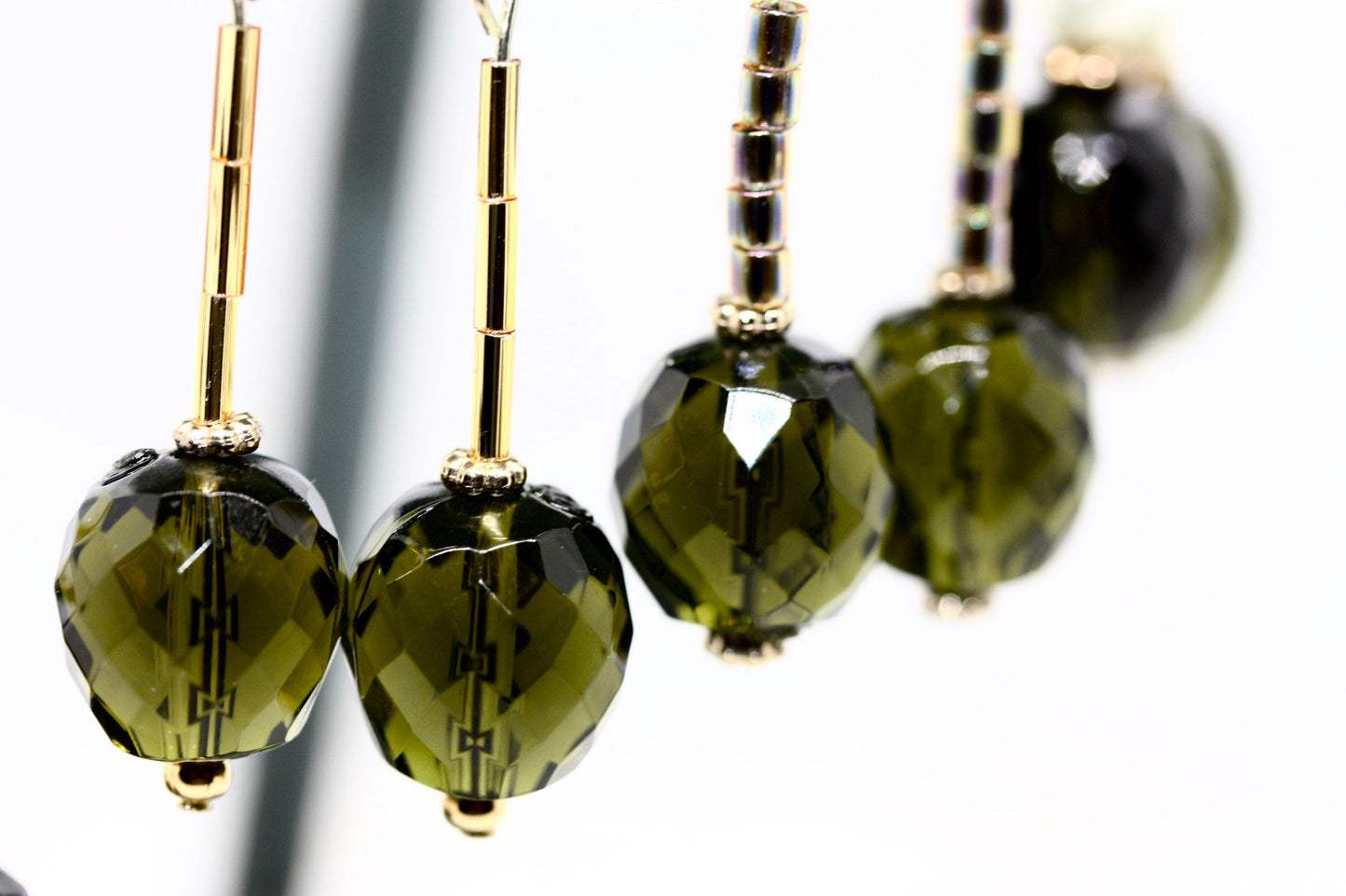 Your choice of faceted  green glass dangle earrings
