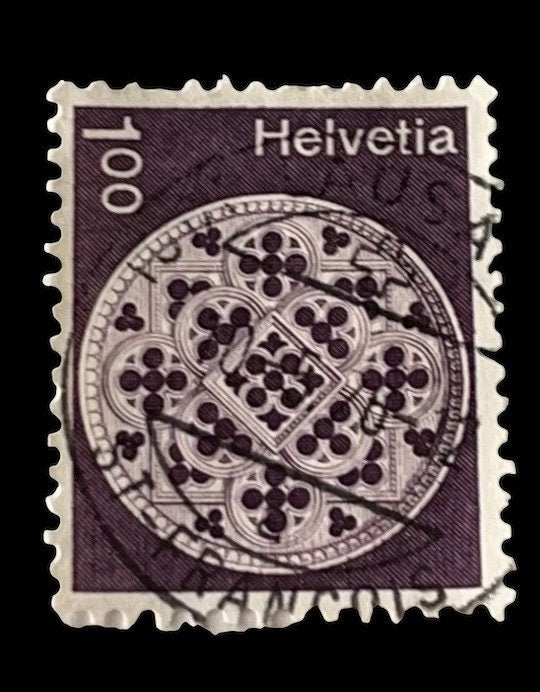 Necklace pendant or pin made from a genuine vintage postage stamp from Switzerland - Helvetia