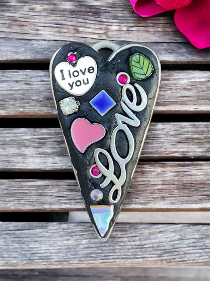 My handmade mosaic heart necklace pendant - Love