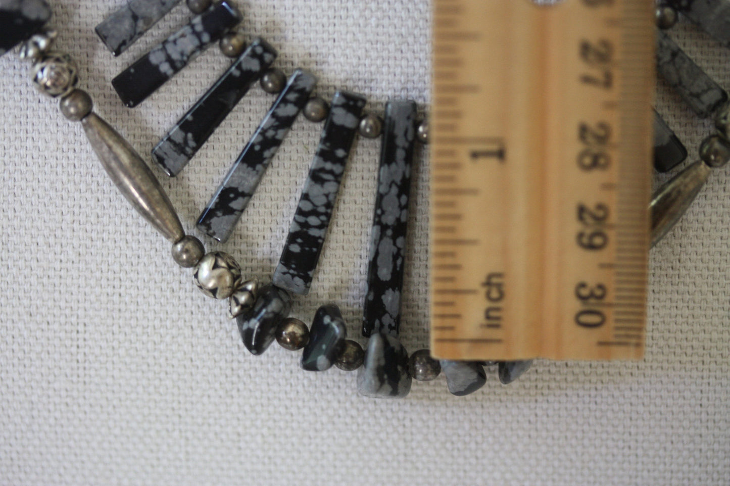 Stunning silver beaded snowflake obsidian double-stranded vintage artisan necklace