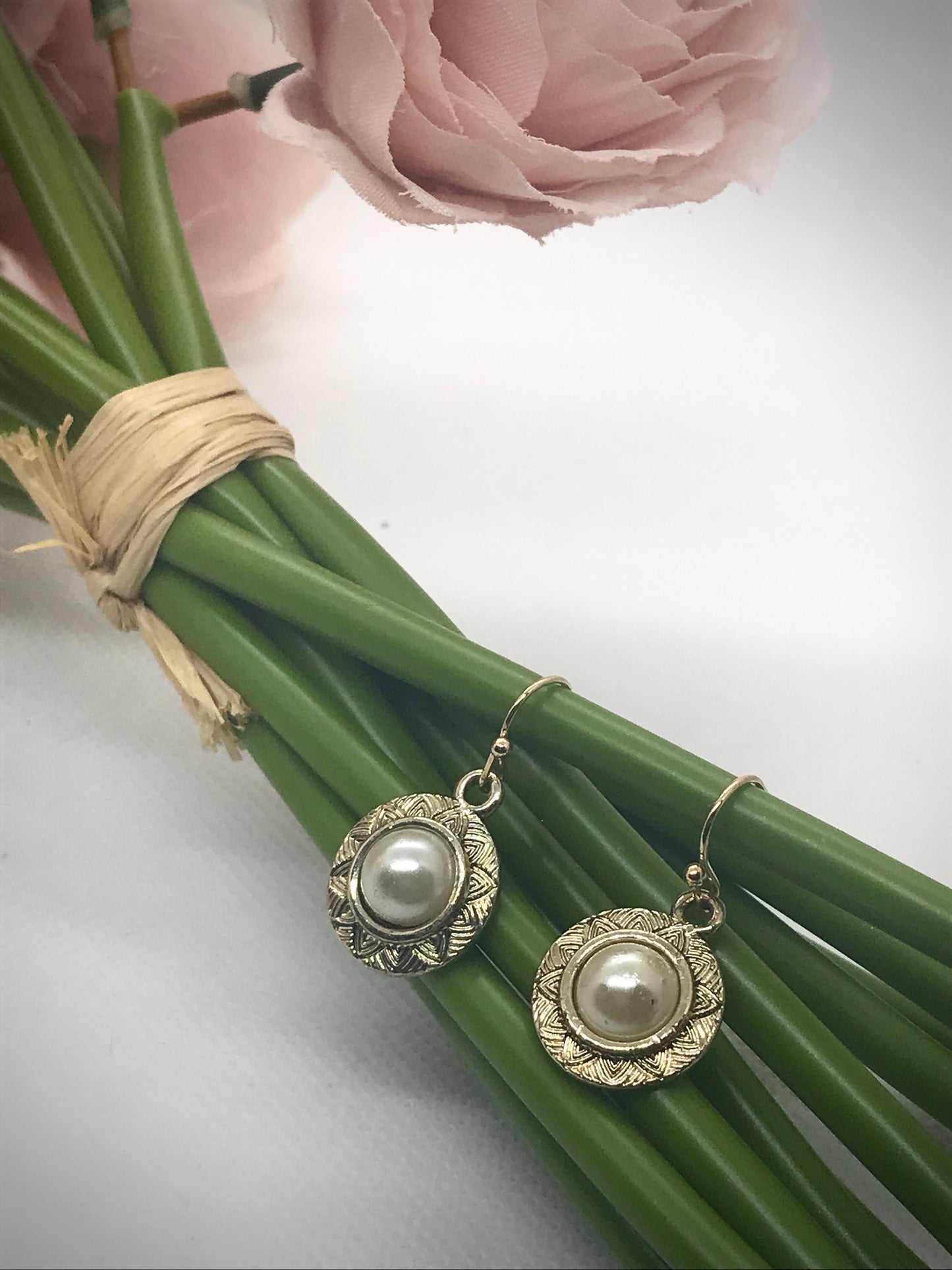 Handmade earrings with upcycled faux pearls