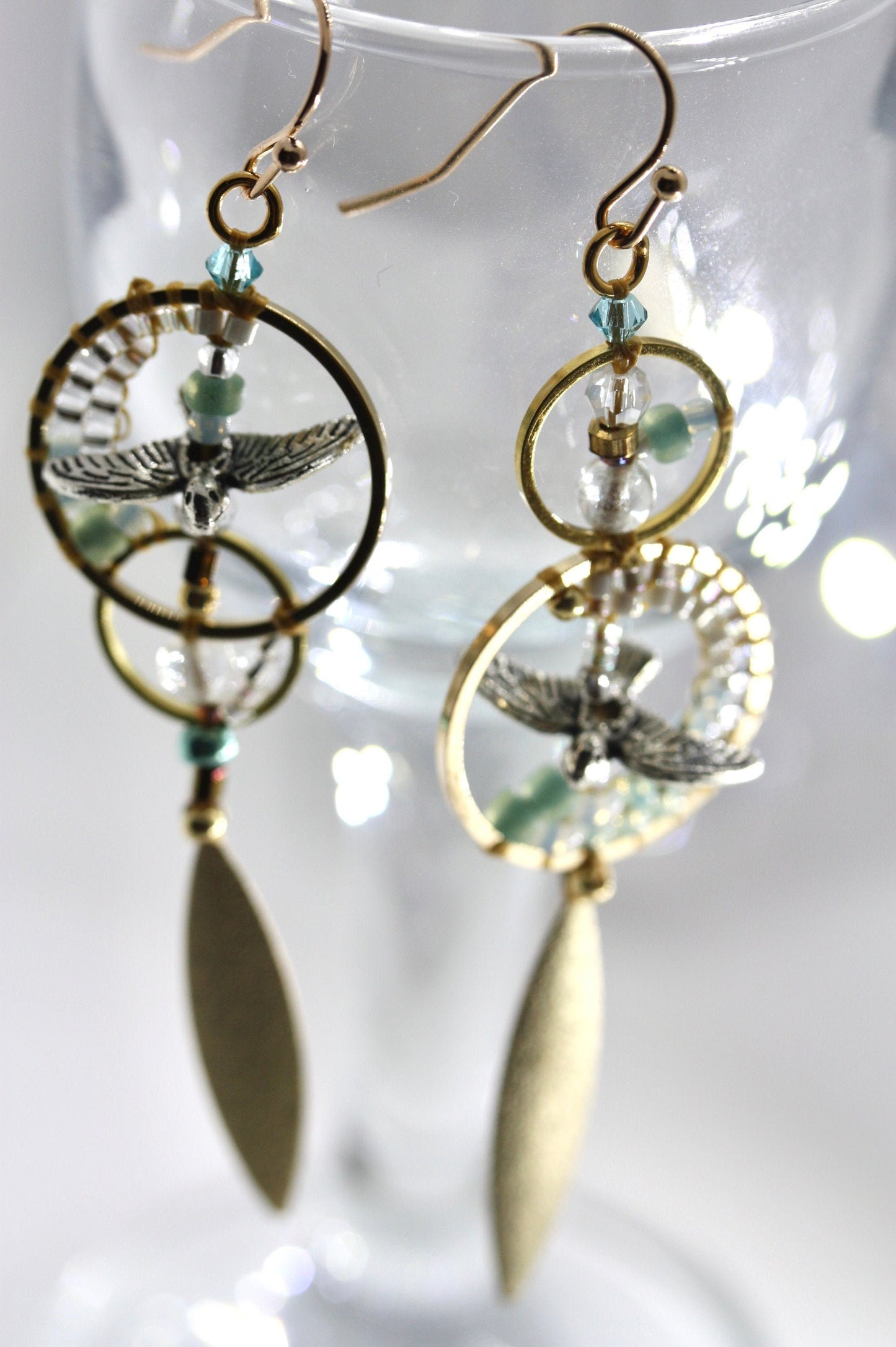 Uniquely modern art "flying seagulls" handmade beaded hoop earrings - part of my original "Shapes" series
