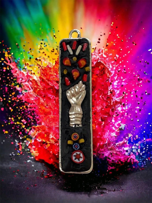 Mixed Material Mosaic Necklace: Floral Millefiori, metal hand