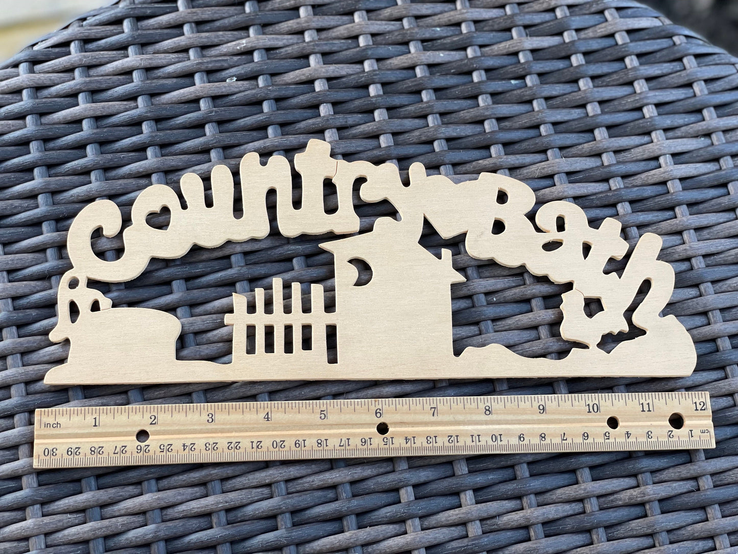 Unfinished wood - "country bath" signs