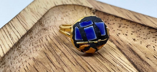 Handmade micro mosaic adjustable ring - Italian inspired - hand cut tile