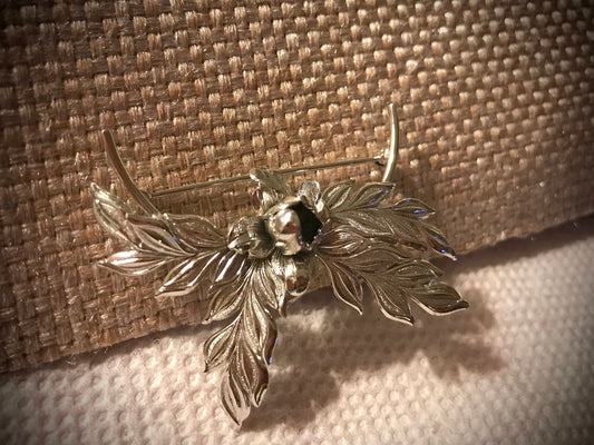 Signed Forstner Sterling - stunning sterling silver flower and leaves vintage pin