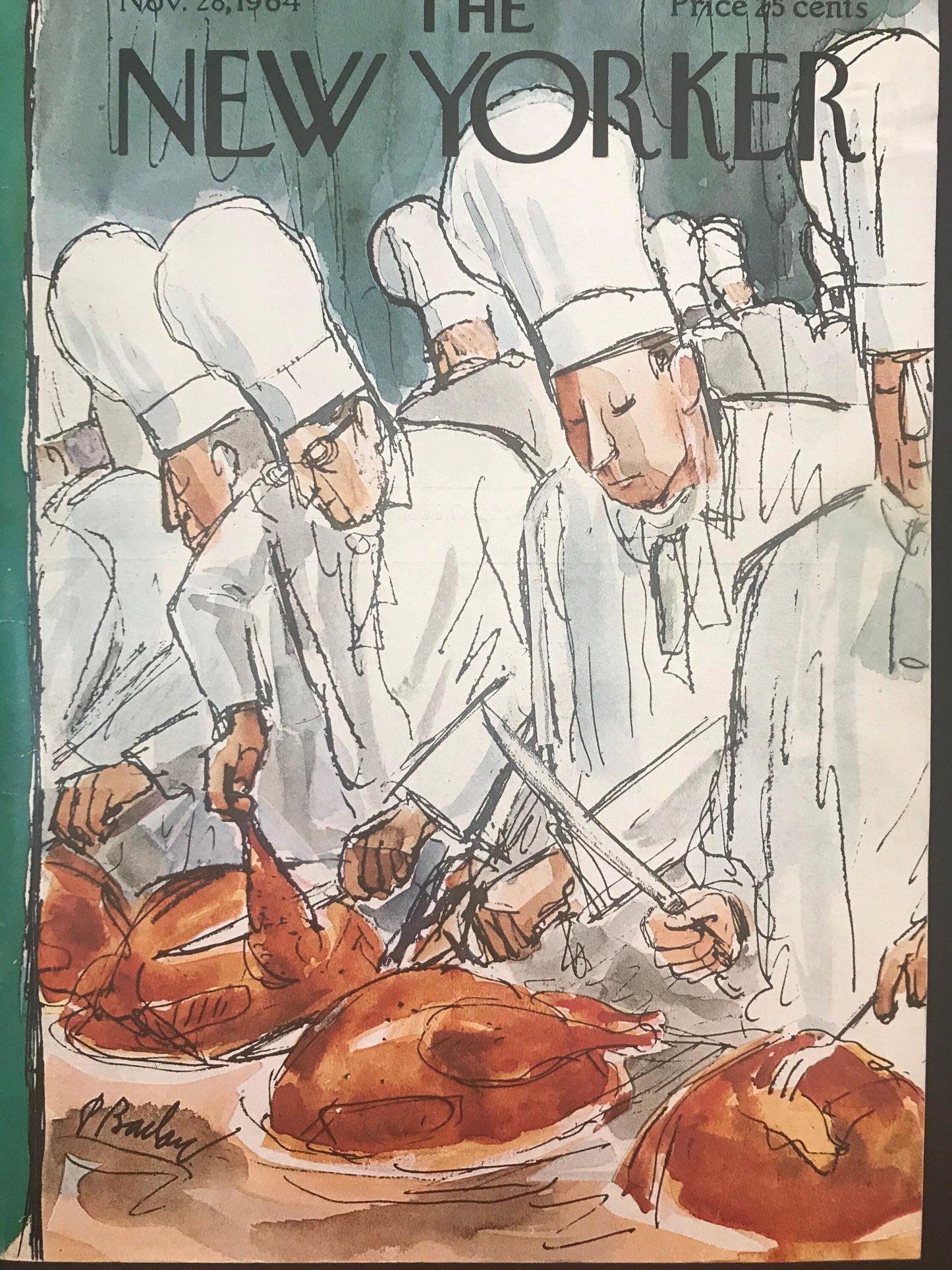 November 28, 1964 - The NEW YORKER Magazine original cover - Thanksgiving, chefs carving turkeys