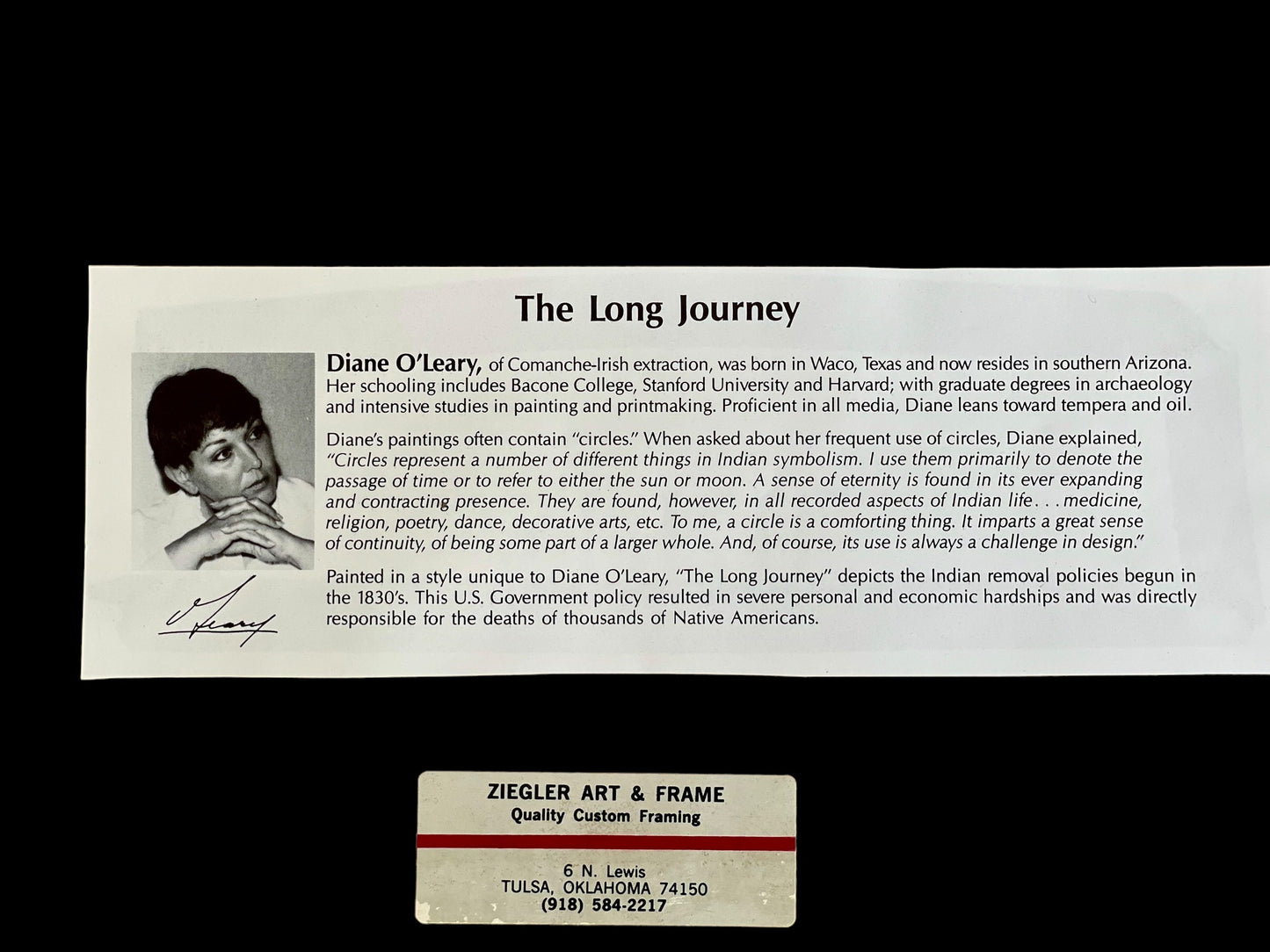 Stunning framed and matted vintage print by the late artist Diane O'Leary titled The Long Journey - Native American Multimedia artist