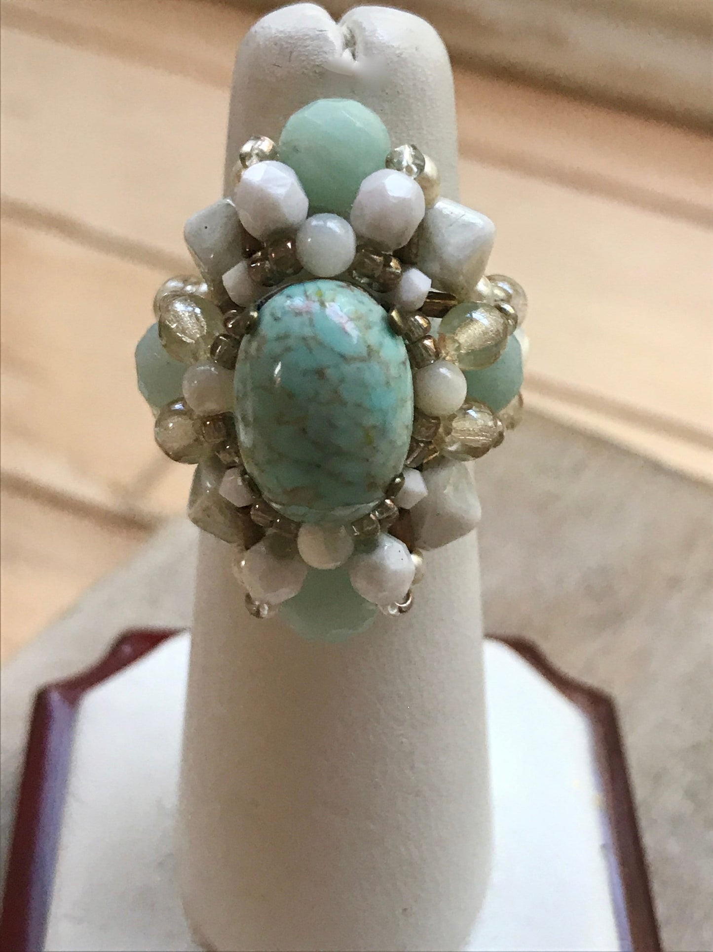 Stunning handmade hand beaded vintage ring - beadwork, bead weaving, seed beads
