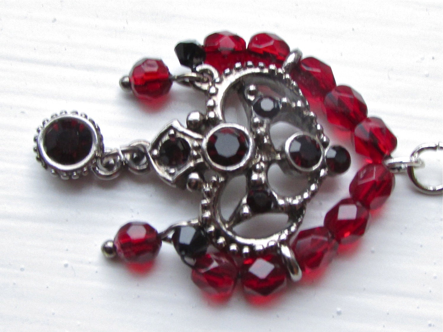 Chandelier dangle earrings - upcycled vintage base with Czech fire polished cranberry glass crystals & Swarovski crystals