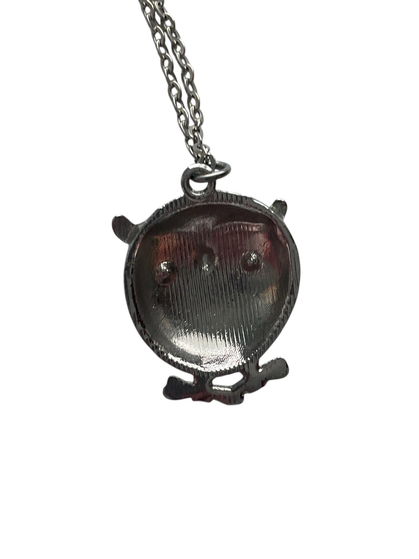 Vintage Green Enamel Owl Necklace Silver Tone Chain Cute Animal Pendant