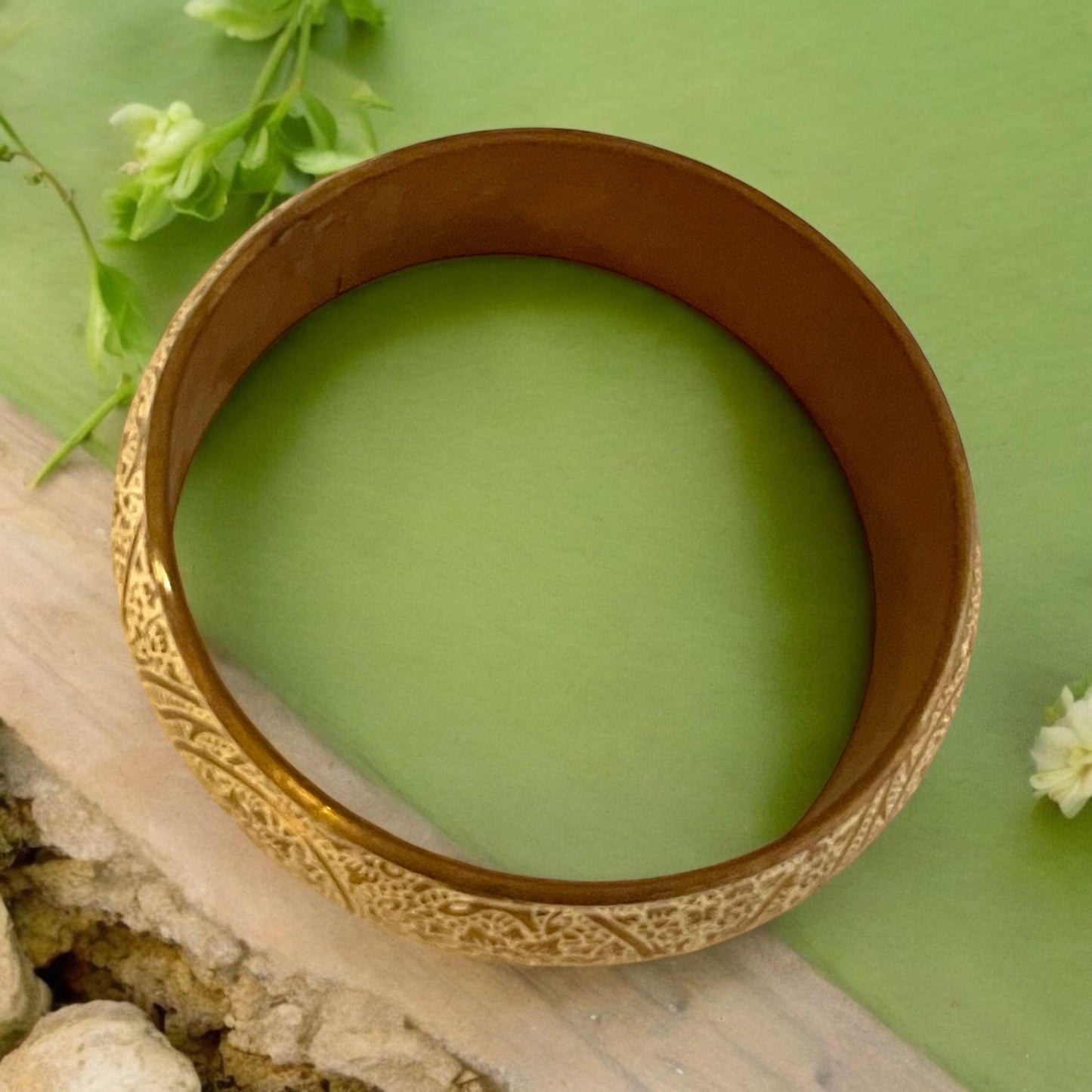 Etched brass metal vintage cuff bracelet