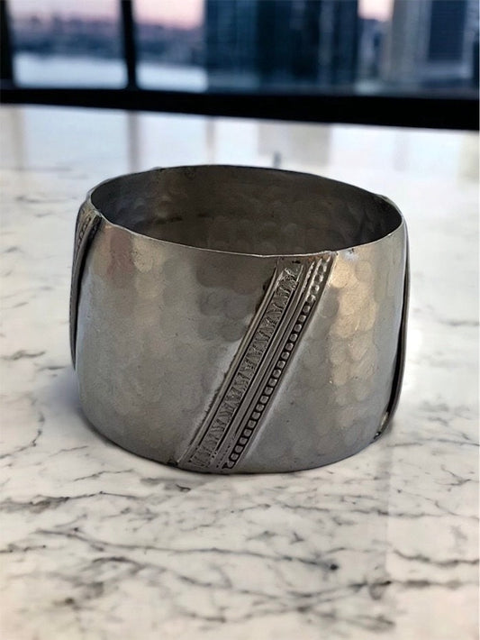 Stunning vintage hammered metal cuff bracelet with unique intricate design - textured cuff bracelet - silvertone bracelet by Stephan & Co.