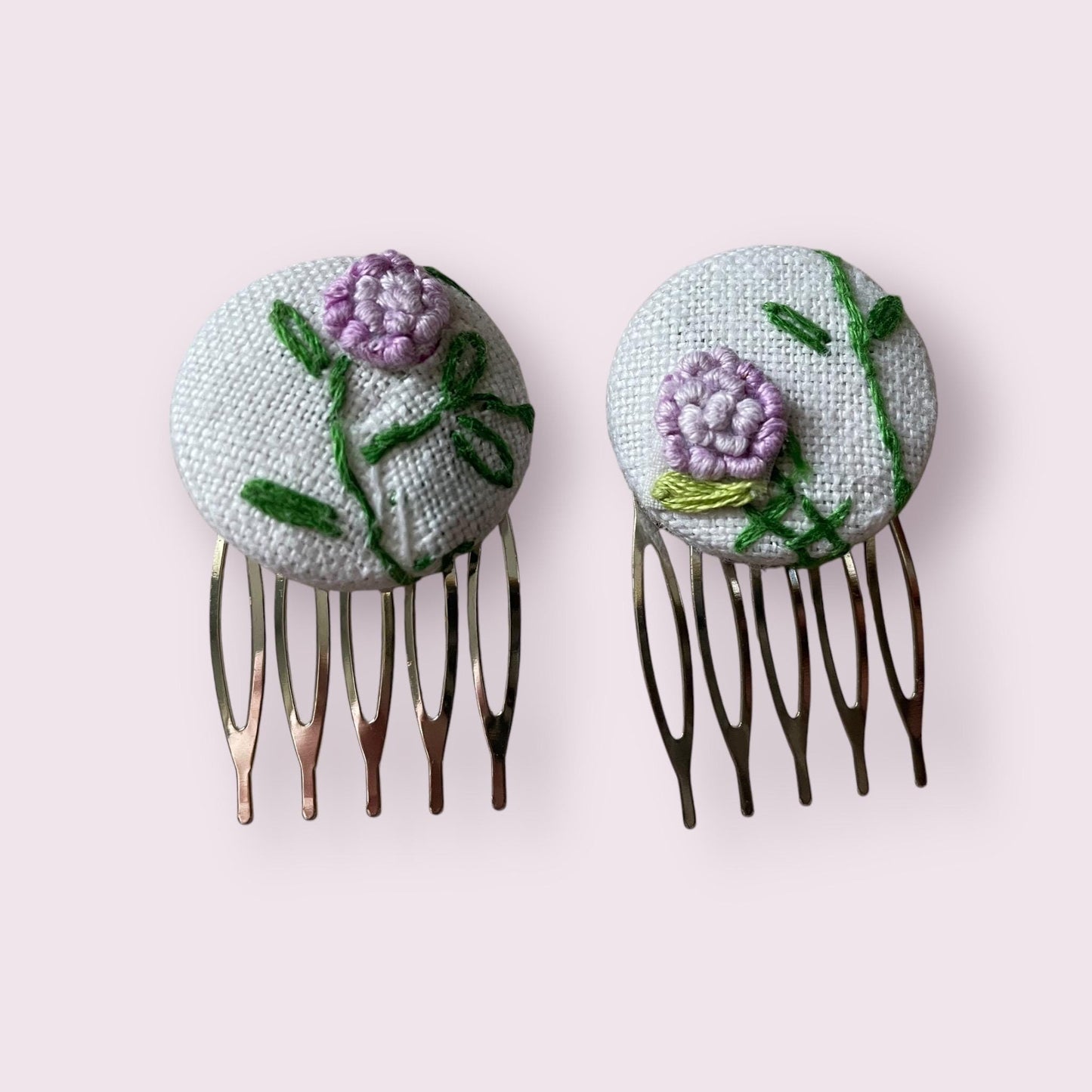 Choice of stud earrings, dangle earrings, hair combs, shanked buttons or pins all hand made from a vintage linen embroidered table runner
