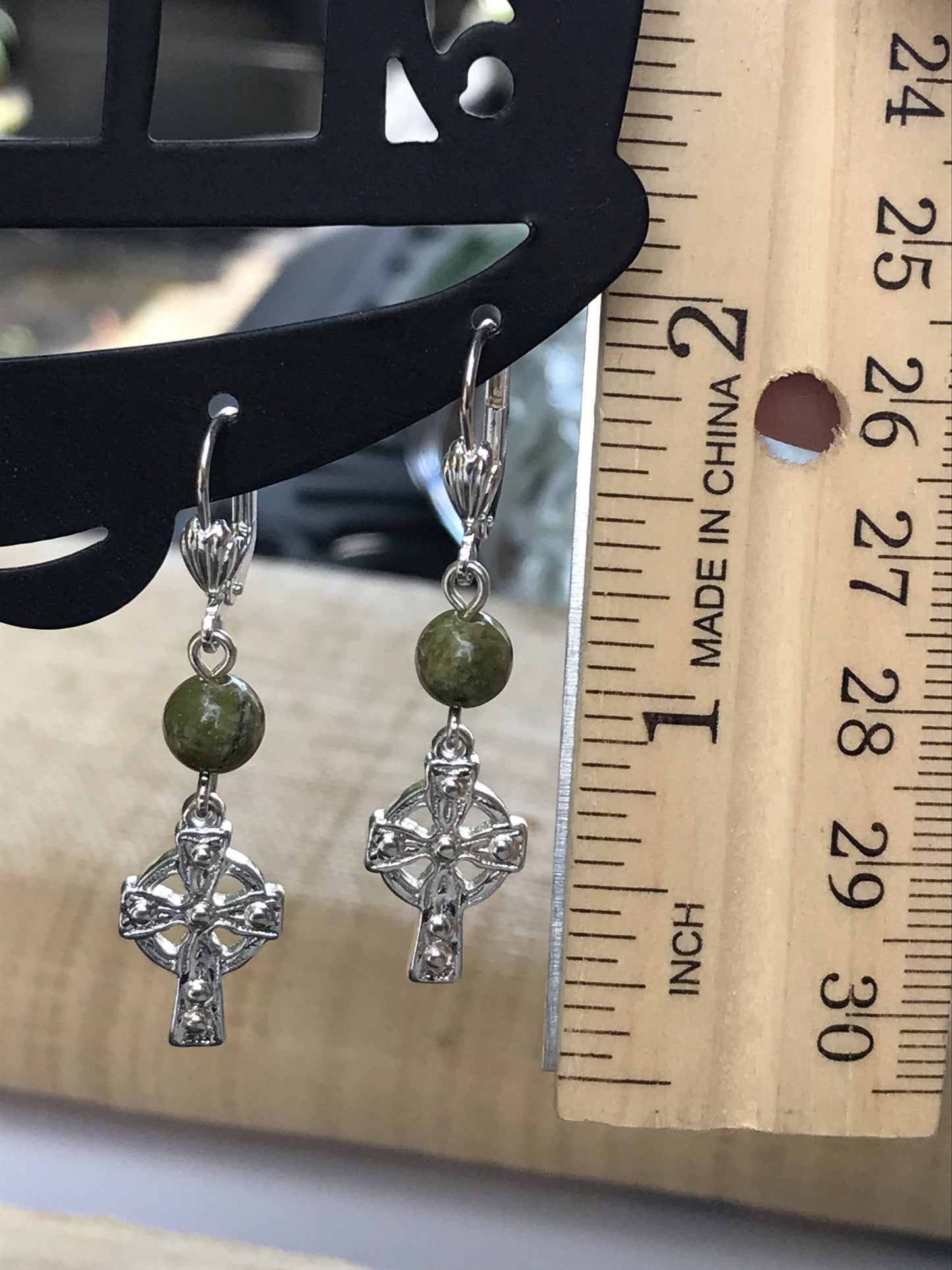 Stunning vintage cross and gemstone vintage dangle earrings