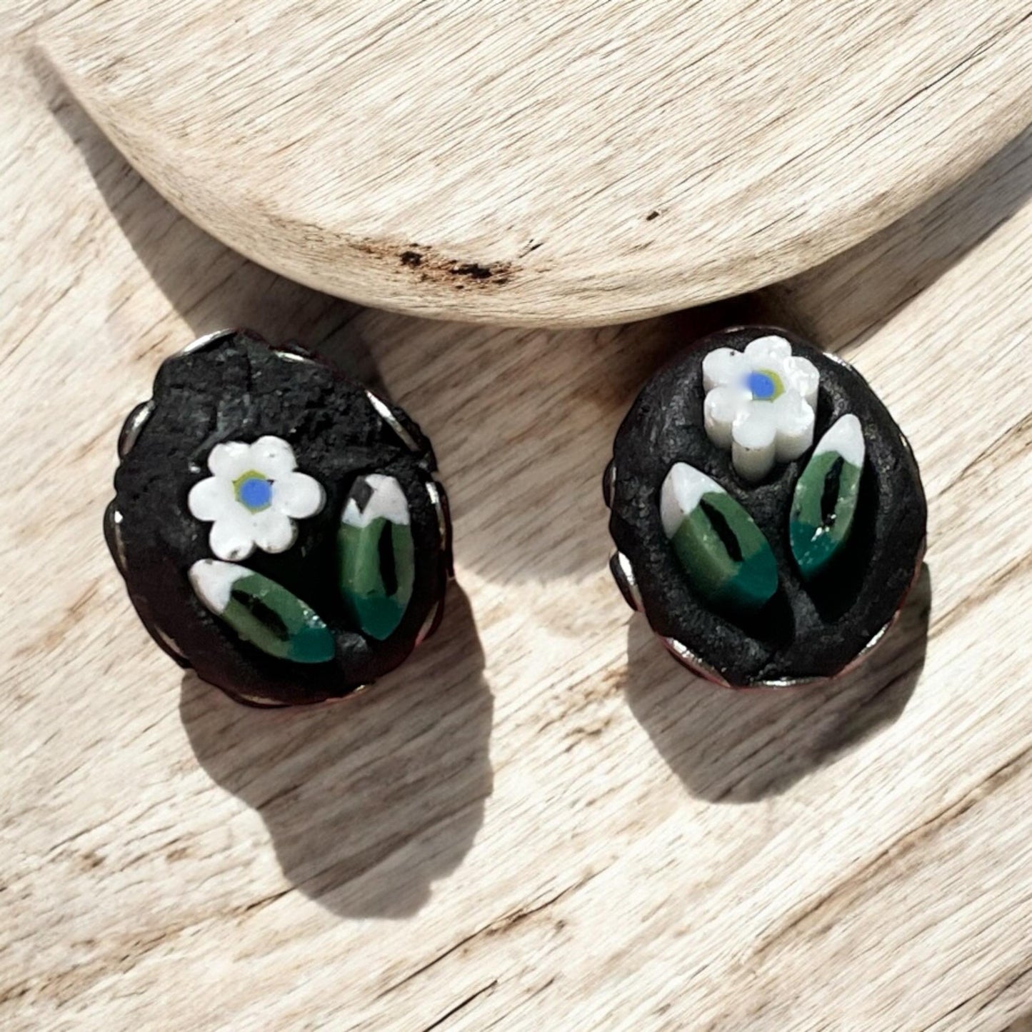 Italian inspired Handmade micro mosaic stud earrings - with sterling silver ear wires