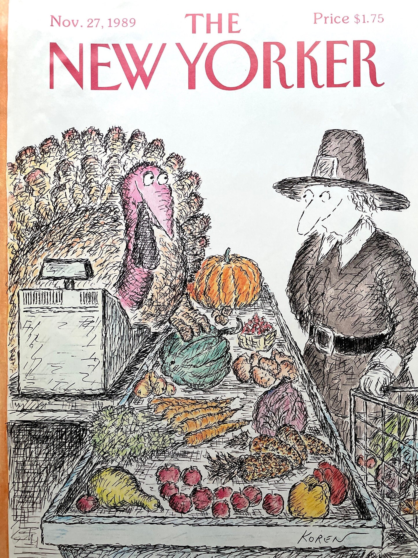 November 27, 1989 - The NEW YORKER Magazine original cover - Edward Koren - Thanksgiving