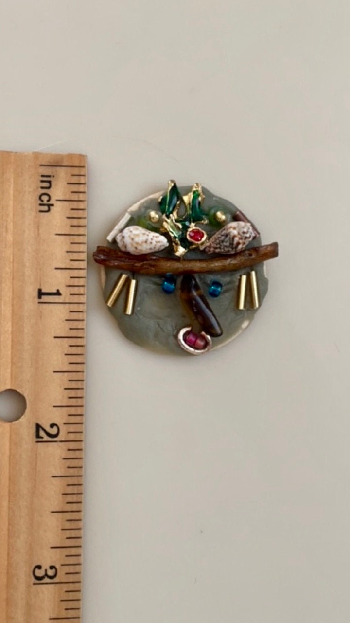 Meet "Peggy Lee" - Assemblage art / mixed media collage, mosaic - magnet, pin, necklace pendant or Christmas ornament