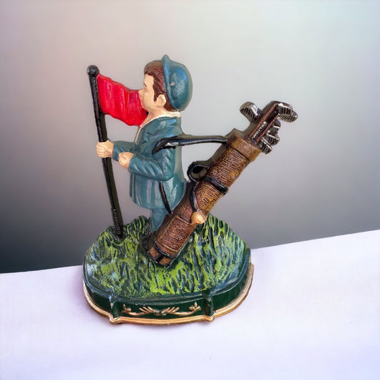 Stunning vintage cast iron golf themed - golf caddy doorstop -  door stop, home decor, garden decor