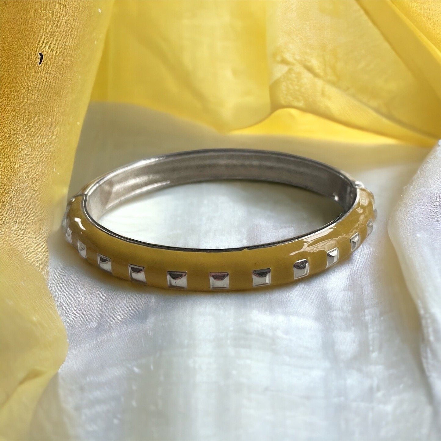 Yellow enamel vintage clamper bracelet
