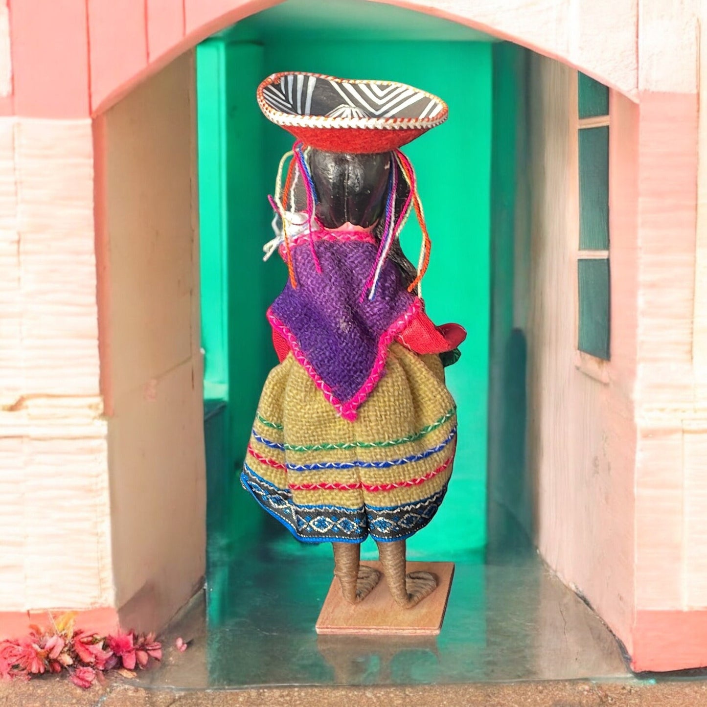 Vintage collectible handmade Peruvian folk art doll - woman and baby