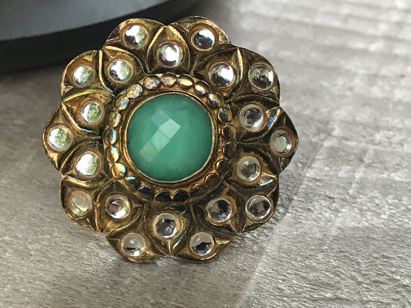 Stunning and unique vintage costume ring with rhinestones