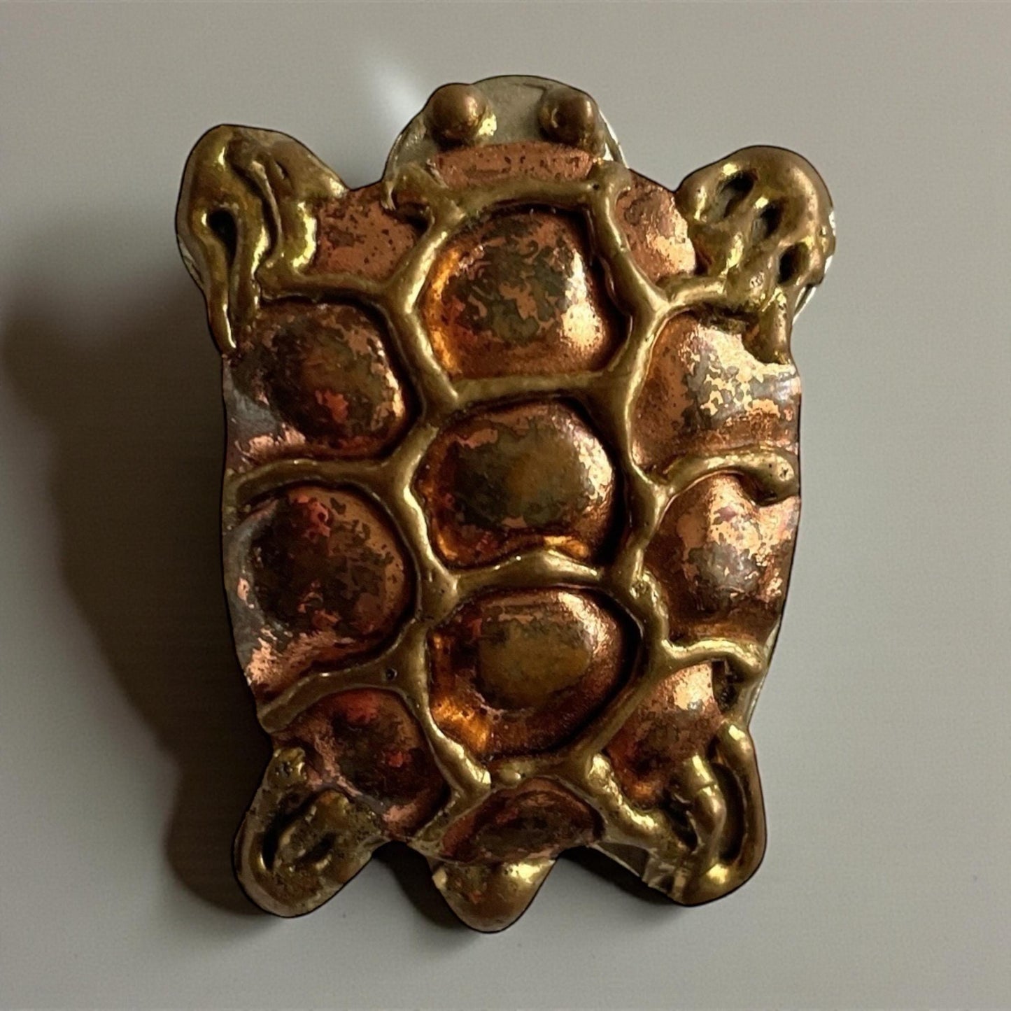 Rare Vintage Hecho en Mexico Turtle Pin • Brass & Copper Mixed Metal Brooch • Handmade Mexican Folk Art Jewelry • Tortoise Animal Pin