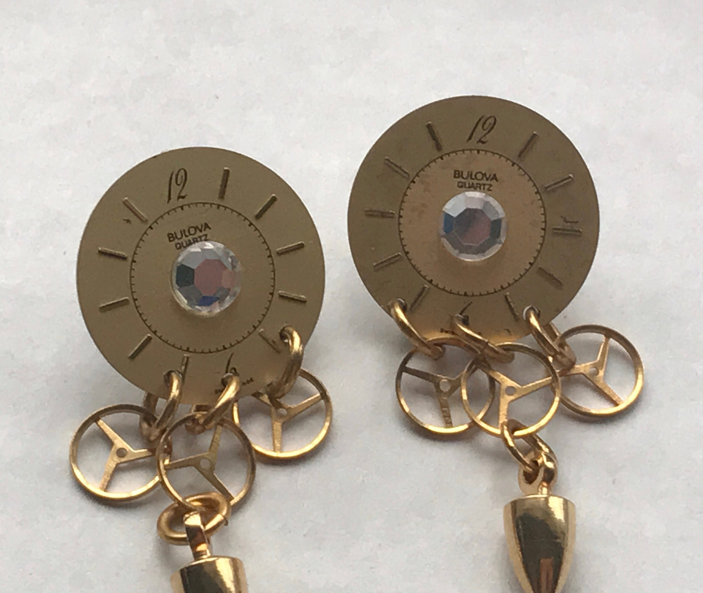 Unique vintage earrings made of vintage Bulova watch parts - for pierced ears