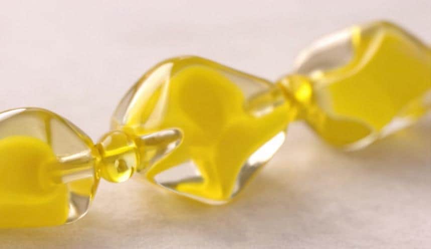 Vintage 1950s Czech Cased Glass Necklace – Bold Yellow & Clear Mid Century Art Glass Statement Beads