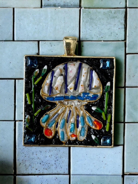 Jellyfish Pendant Necklace: Handcrafted Micro Mosaic Art (Swarovski and Millefiori Glass)