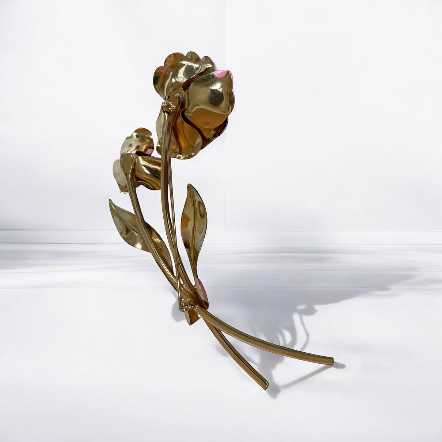 Huge 4" hand painted vintage pink flower pin