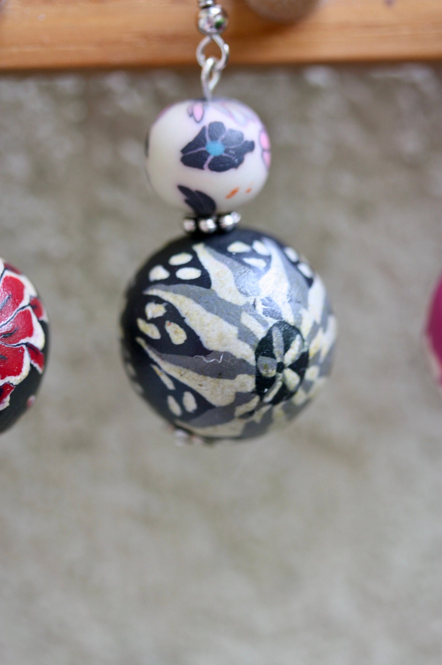 Dangle earrings hand made with vintage Polymer clay millefiori beads - mix and match to make a pair - mismatched earrings